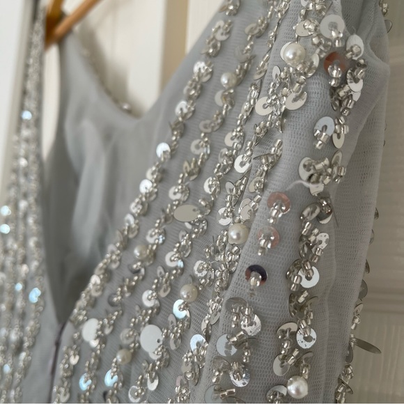 LIGHT GRAY SEQUENCES AND BEADS TULLE DRESS PROM DRESS - Picture 13 of 15